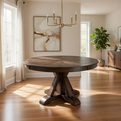 Dining Table | Round Solid Wood | Pedestal Base | Light Oak