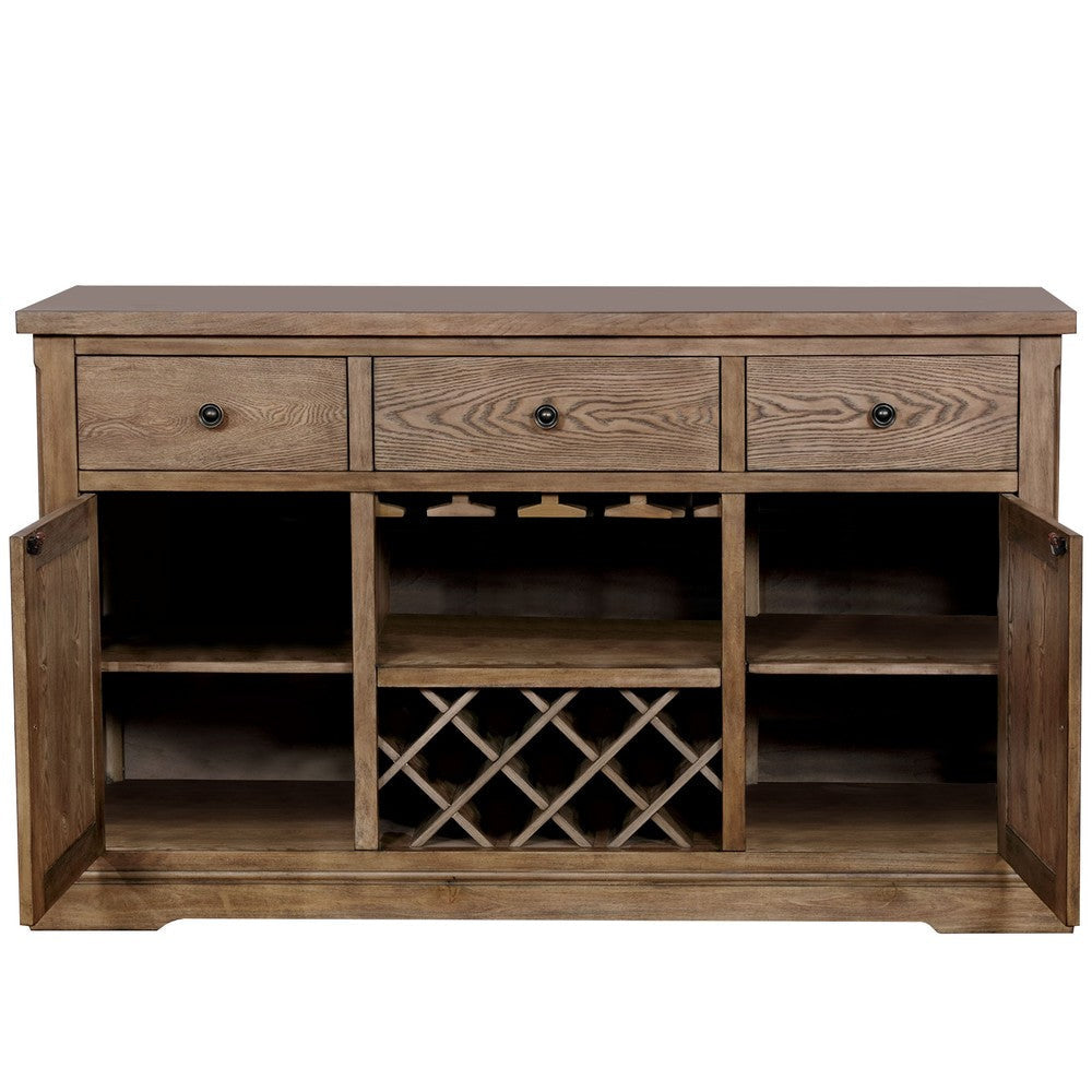 60 Inch Rustic Wood Server Buffet Cabinet Console Wine Bar Stemware Oak FOA-CM3014SV