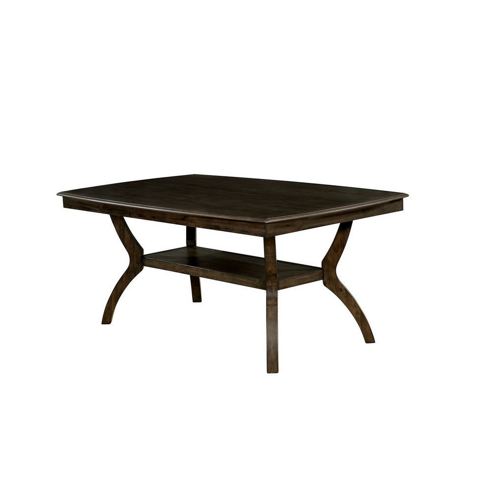 Transitional Style Solid Wood Rectangular Dining Table with Flowing Leg Base Design , Brown