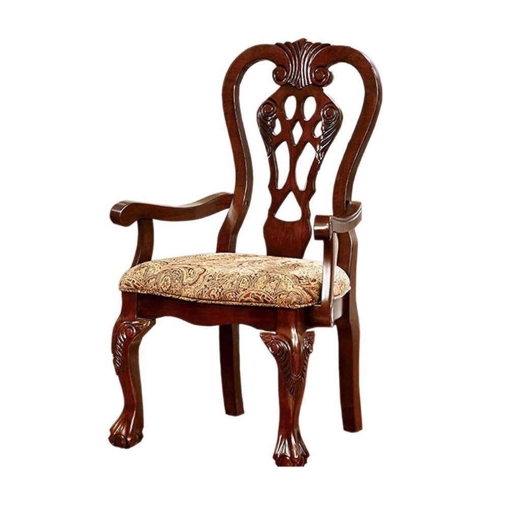 Elana Traditional Arm Chair With fabric Brown Cherry Finish Set of 2 By Casagear Home FOA-CM3212AC-2PK
