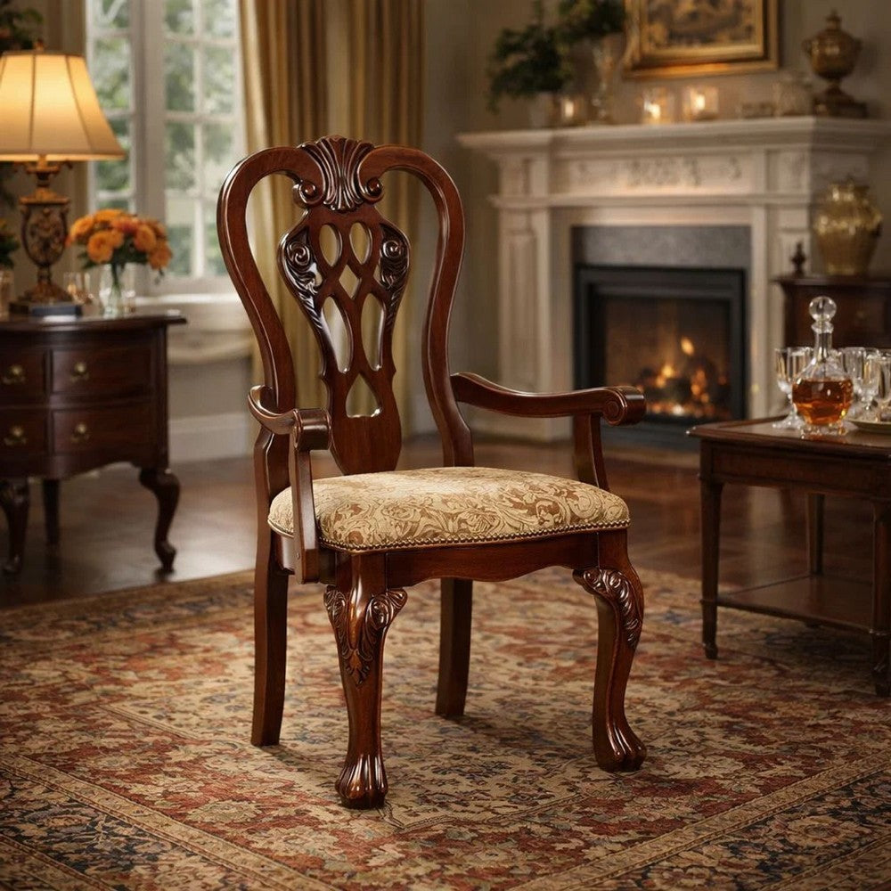 Armchair Set of 2 | Elana Traditional | Fabric | Brown Cherry