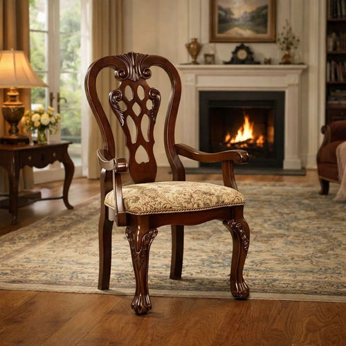 Armchair Set of 2 | Elana Traditional | Fabric | Brown Cherry