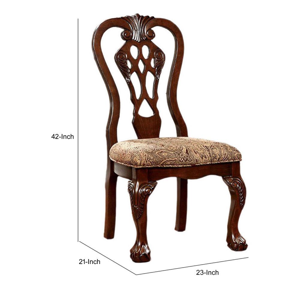 Elana Traditional Side Chair With fabric, Brown Cherry Finish, Set of 2 By Casagear Home