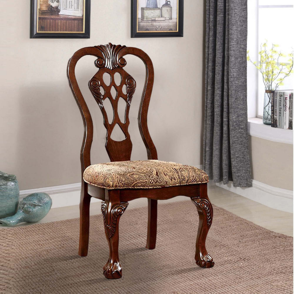 Elana Traditional Side Chair With fabric, Brown Cherry Finish, Set of 2 By Casagear Home