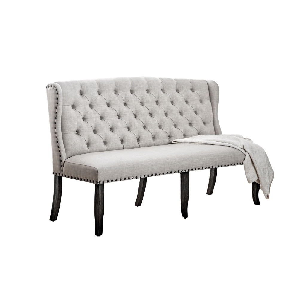 Stylish Long bench with tufted back ivory By Casagear Home FOA-CM3324BK-BNL