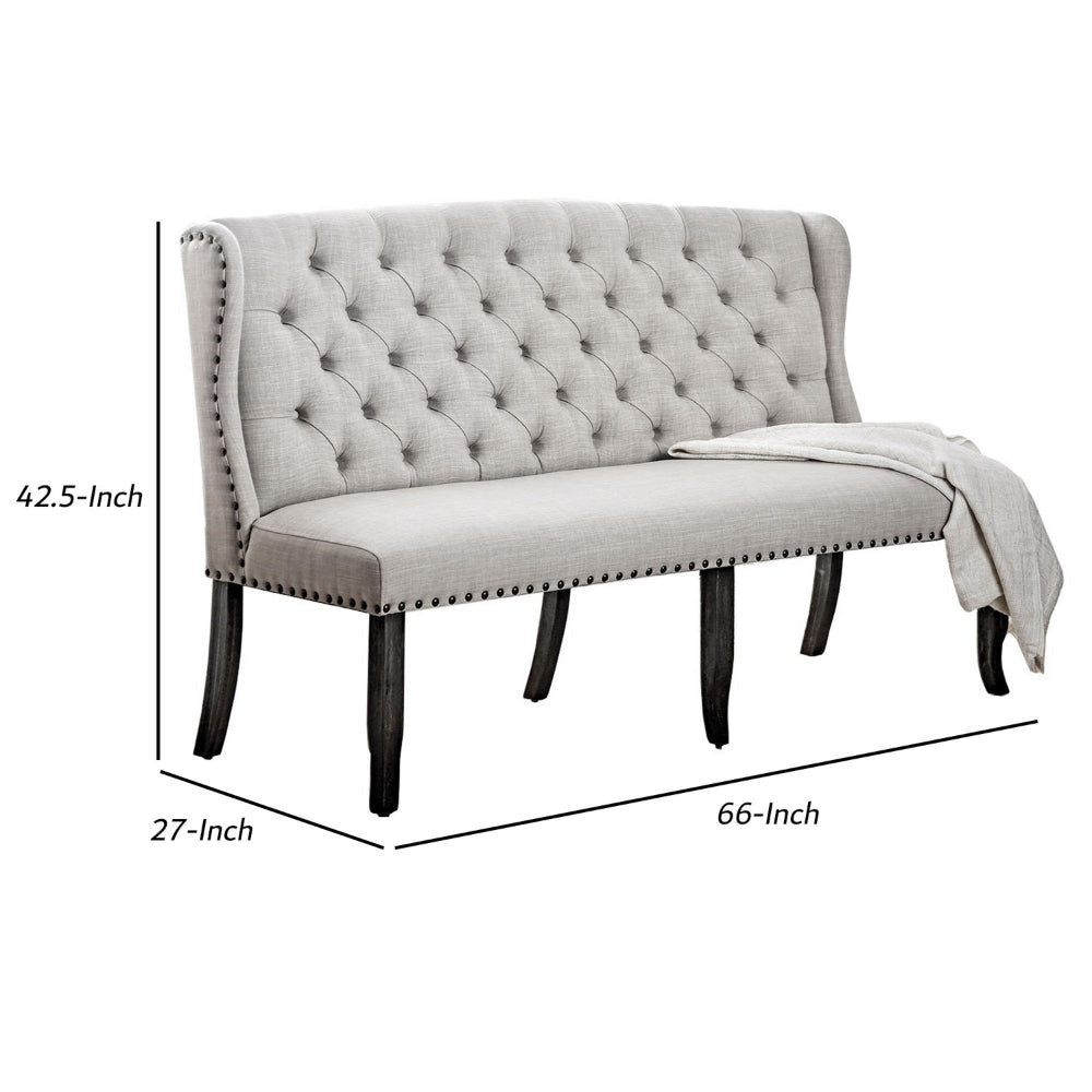 Stylish Long bench with tufted back ivory By Casagear Home FOA-CM3324BK-BNL