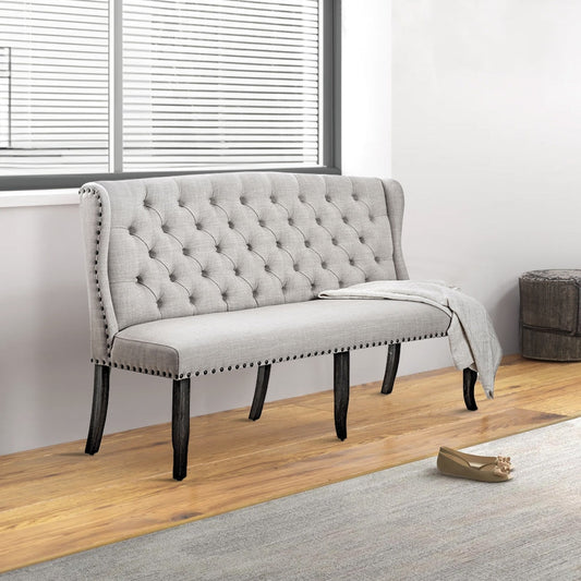 Stylish Long bench with tufted back, ivory By Casagear Home