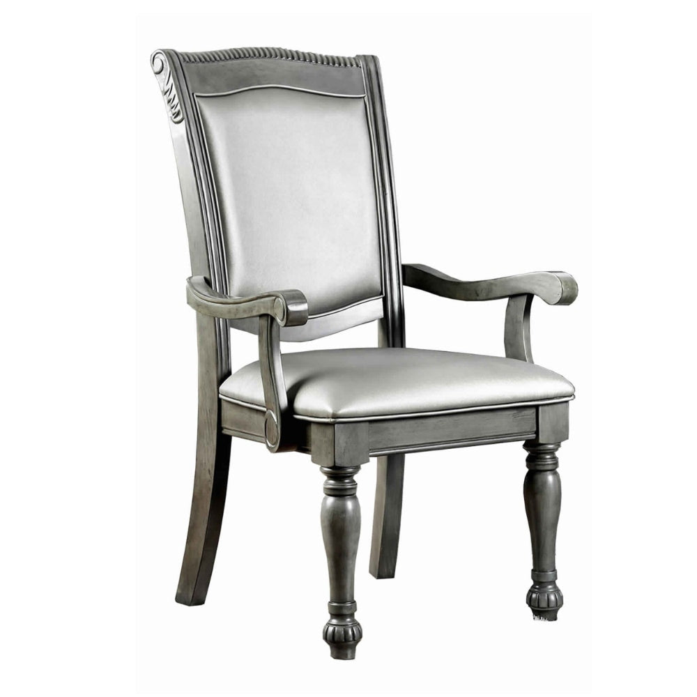 Traditional Style Wooden Arm Chair With Leatherette Cushions In Gray Set Of 2 By Casagear Home FOA-CM3350GY-AC-2PK