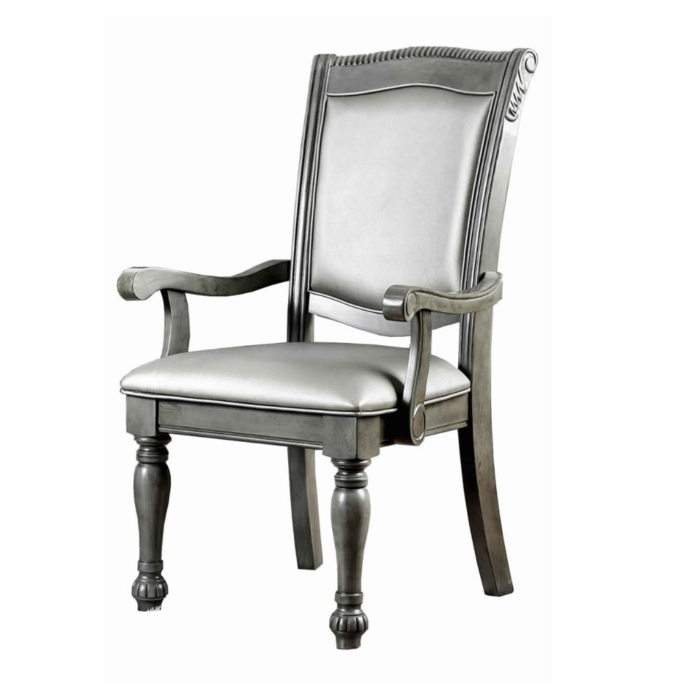 Traditional Style Wooden Arm Chair With Leatherette Cushions In Gray Set Of 2 By Casagear Home FOA-CM3350GY-AC-2PK