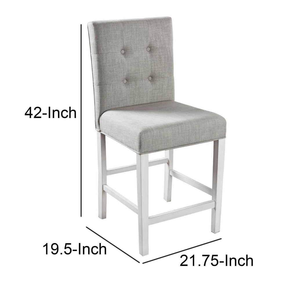 Fabric Upholstered Wooden Counter Height Chair, White And Gray, Pack Of Two -CM3390PC-2PK By Casagear Home