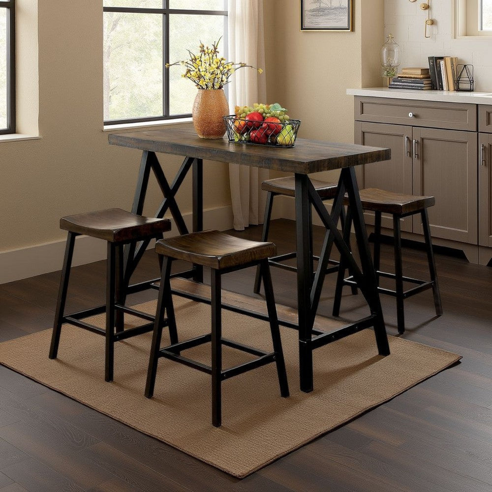 Dining Table | Counter Height | Angled Metal Legs | Black Brown