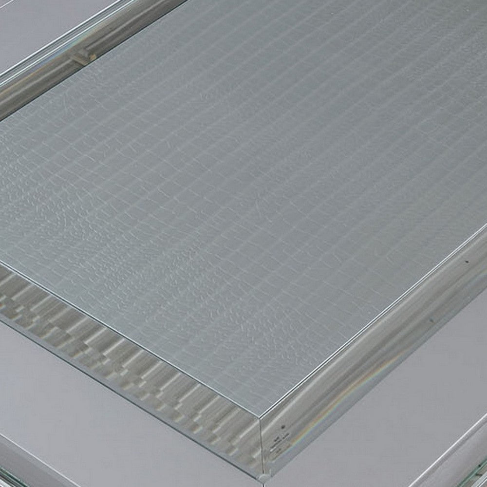 Wooden Dining Table With Beveled Mirror Insert Silver and Clear FOA-CM3452T