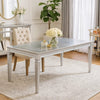 Wooden Dining Table With Beveled Mirror Insert, Silver and Clear