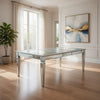Wooden Dining Table With Beveled Mirror Insert, Silver and Clear