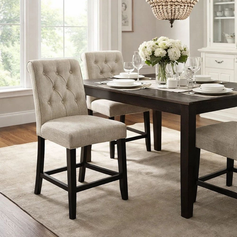 Counter Chair Set of 2 | Fabric Upholstered | Ivory Black