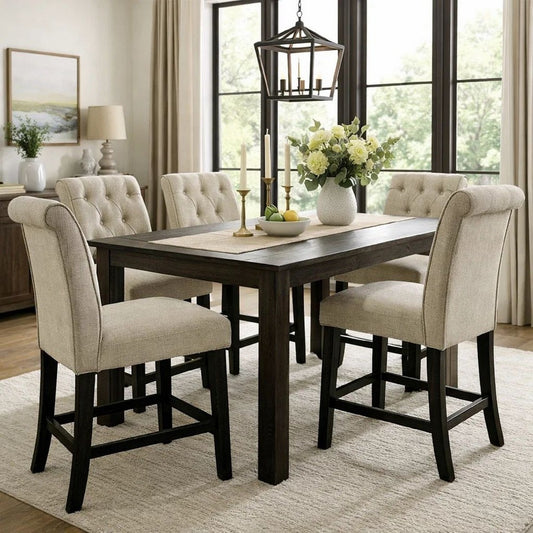 Counter Chair Set of 2 | Fabric Upholstered | Ivory Black