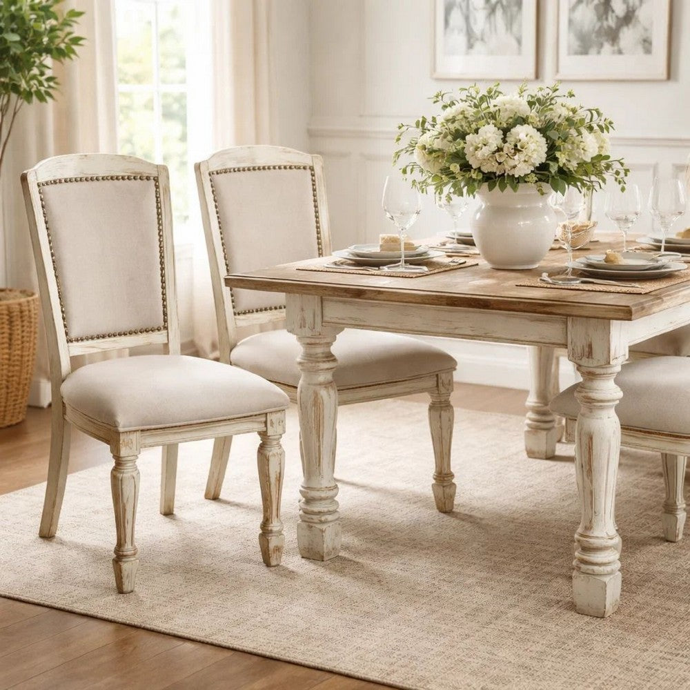 Side Chair Set of 2 | Nailhead Trim | Beige Fabric