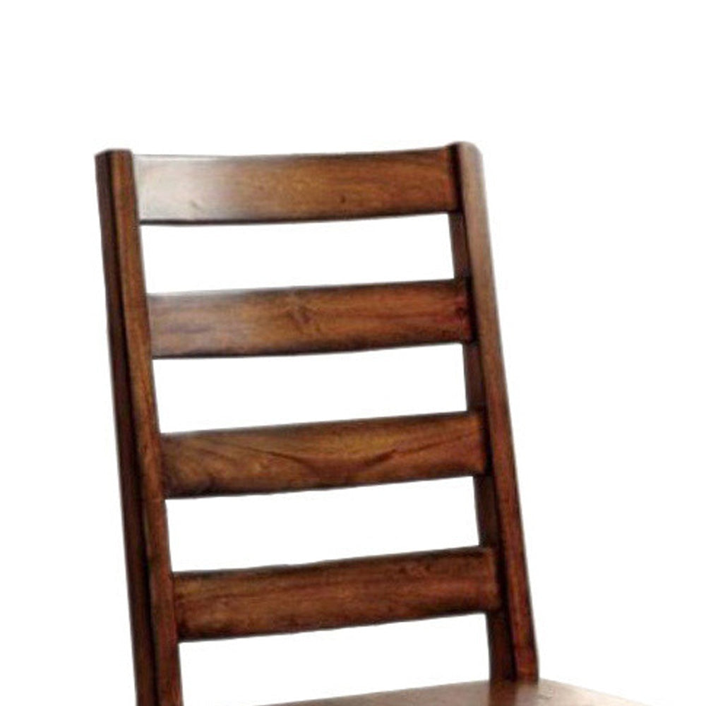 Transitional Wooden Side Chair with Ladder Style Back Set of 2 Oak Brown By Casagear Home FOA-CM3606SC-2PK