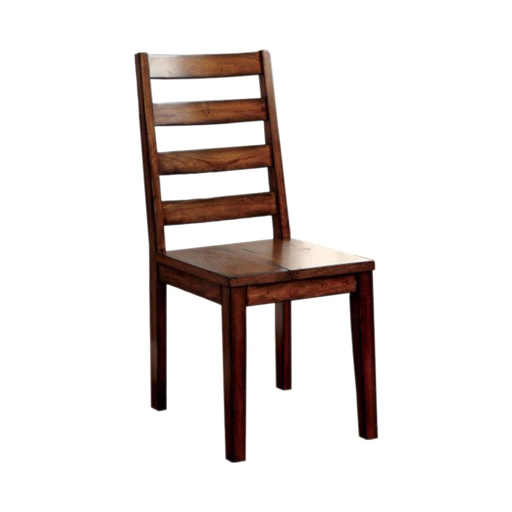 Transitional Wooden Side Chair with Ladder Style Back Set of 2 Oak Brown By Casagear Home FOA-CM3606SC-2PK