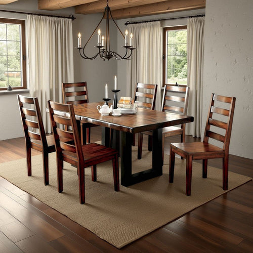 Side Chair Set of 2 | Transitional Ladder Back | Oak Brown