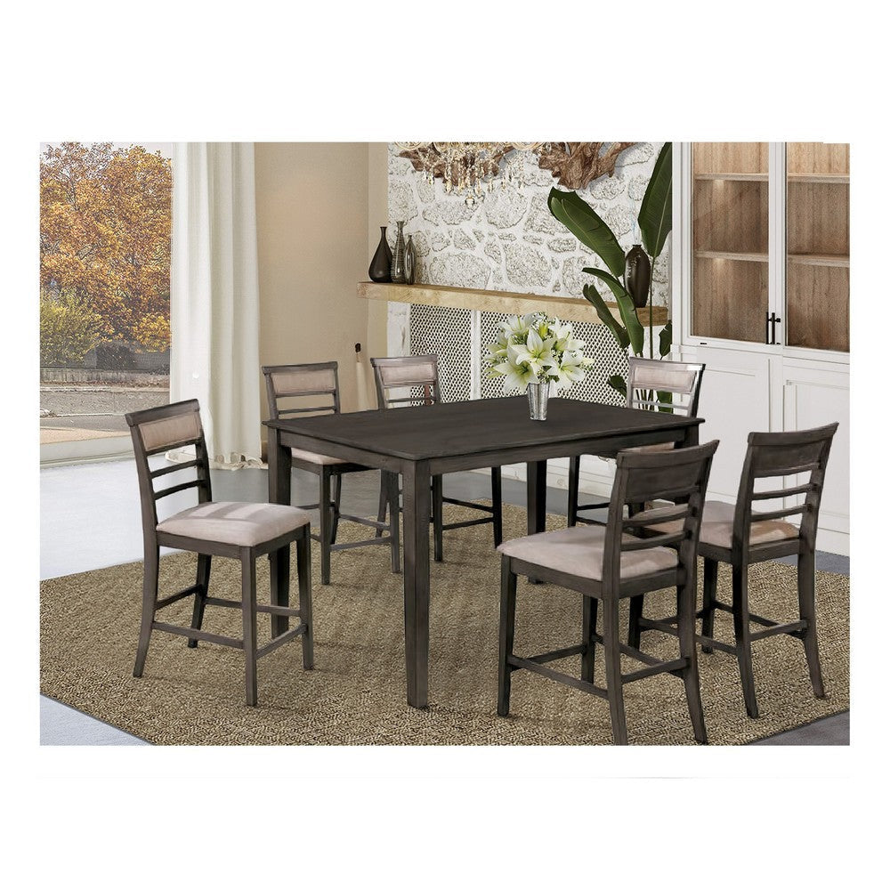 7 Piece Wooden Counter Height Table Set, Brown