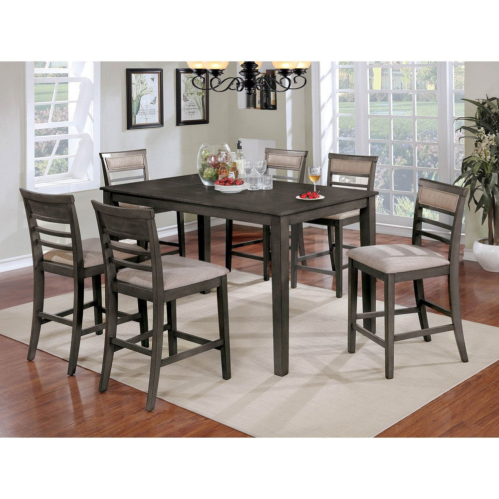 7 Piece Wooden Counter Height Table Set, Brown