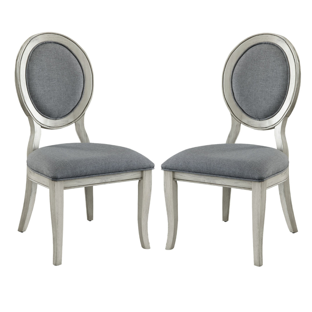 Fabric Upholstery Side Chair, White And Gray, Pack Of Two -CM3872WH-SC-2PK By Casagear Home
