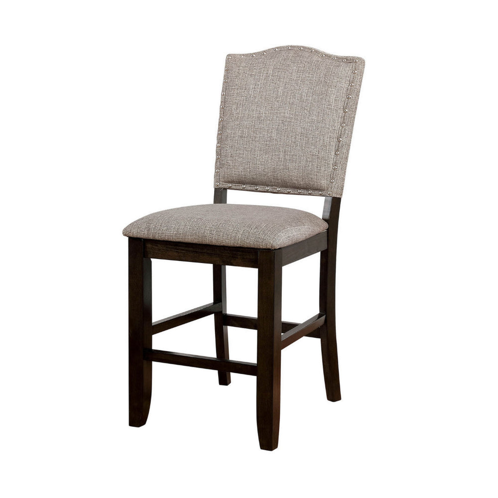 Wood & Fabric Counter Height Chair with Camelback, Pack Of 2, Gray & Brown By Casagear Home