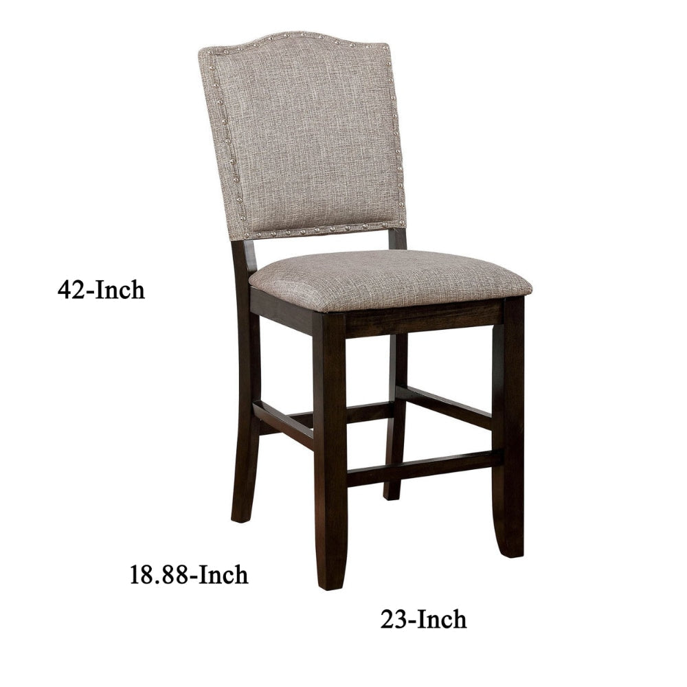 Wood & Fabric Counter Height Chair with Camelback Pack Of 2 Gray & Brown By Casagear Home FOA-CM3911PC-2PK