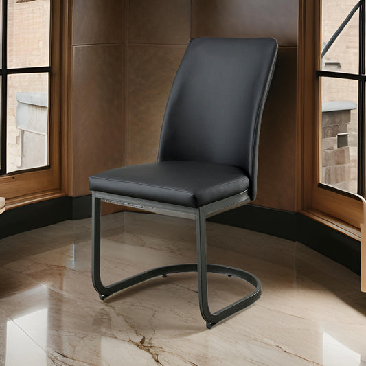 Side Chair Set of 2 | Faux Leather Upholstered | U Metal Base | Black