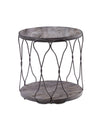Round Industrial Style Metal and Solid Wood End Table with Open Bottom Shelf, Gray and Brown