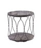 Round Industrial Style Metal and Solid Wood End Table with Open Bottom Shelf, Gray and Brown