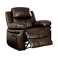 41 Inch Manual Recliner Chair, Brown Bonded Leather, Contrast Stitching