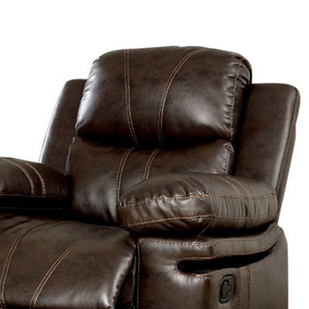 41 Inch Manual Recliner Chair Brown Bonded Leather Contrast Stitching FOA-CM6992-CH