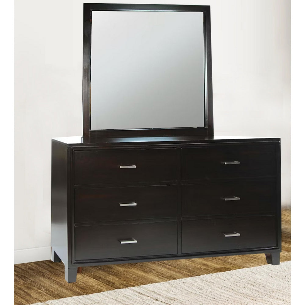 Contemporary Mirror With Wooden Frame, Espresso Brown By Casagear Home