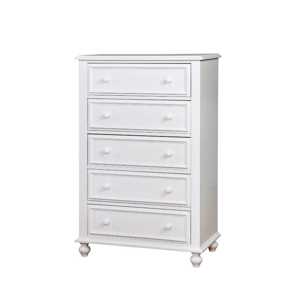 Tall Dresser Chest | 5 Drawer | Wood Frame | White Finish FOA-CM7155WH-C