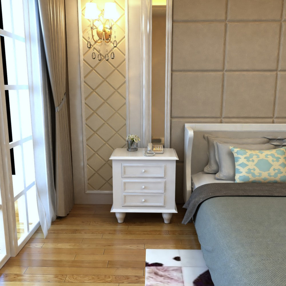 28 Inch Bedside Nightstand 2 Drawers with Classic Round Knobs Handcrafted White Mango Wood FOA-CM7155WH-N