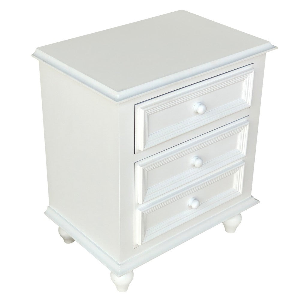 28 Inch Bedside Nightstand 2 Drawers with Classic Round Knobs Handcrafted White Mango Wood FOA-CM7155WH-N