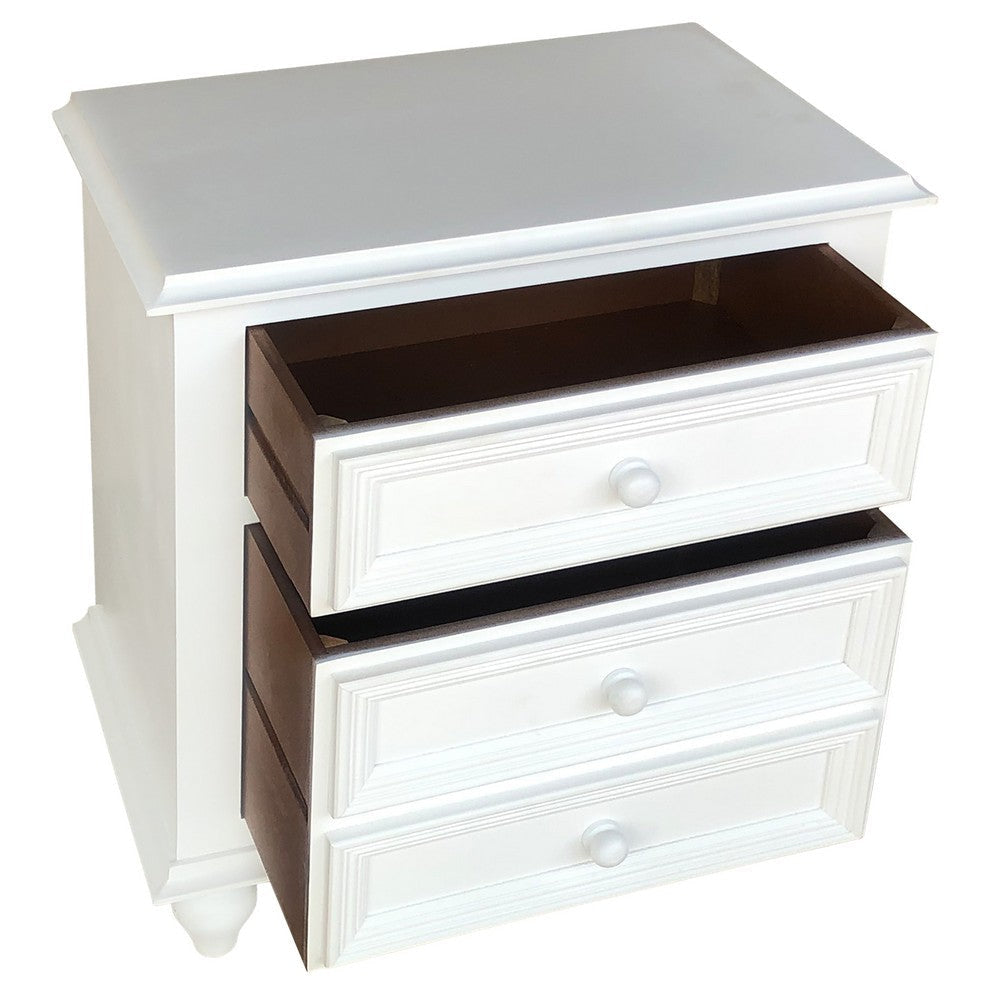 28 Inch Bedside Nightstand 2 Drawers with Classic Round Knobs Handcrafted White Mango Wood FOA-CM7155WH-N