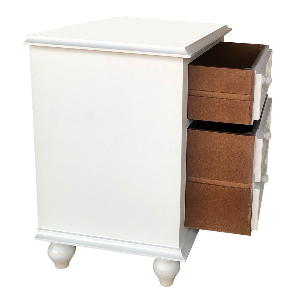 28 Inch Bedside Nightstand 2 Drawers with Classic Round Knobs Handcrafted White Mango Wood FOA-CM7155WH-N