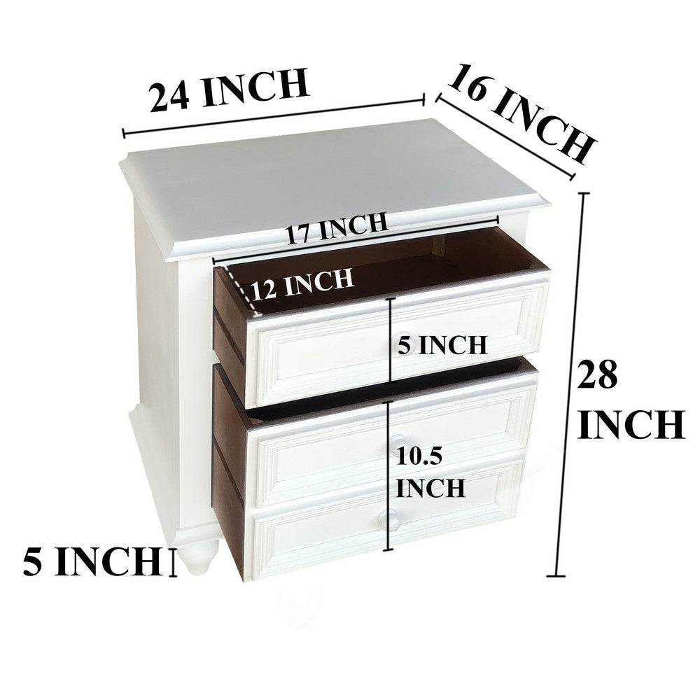 28 Inch Bedside Nightstand 2 Drawers with Classic Round Knobs Handcrafted White Mango Wood FOA-CM7155WH-N