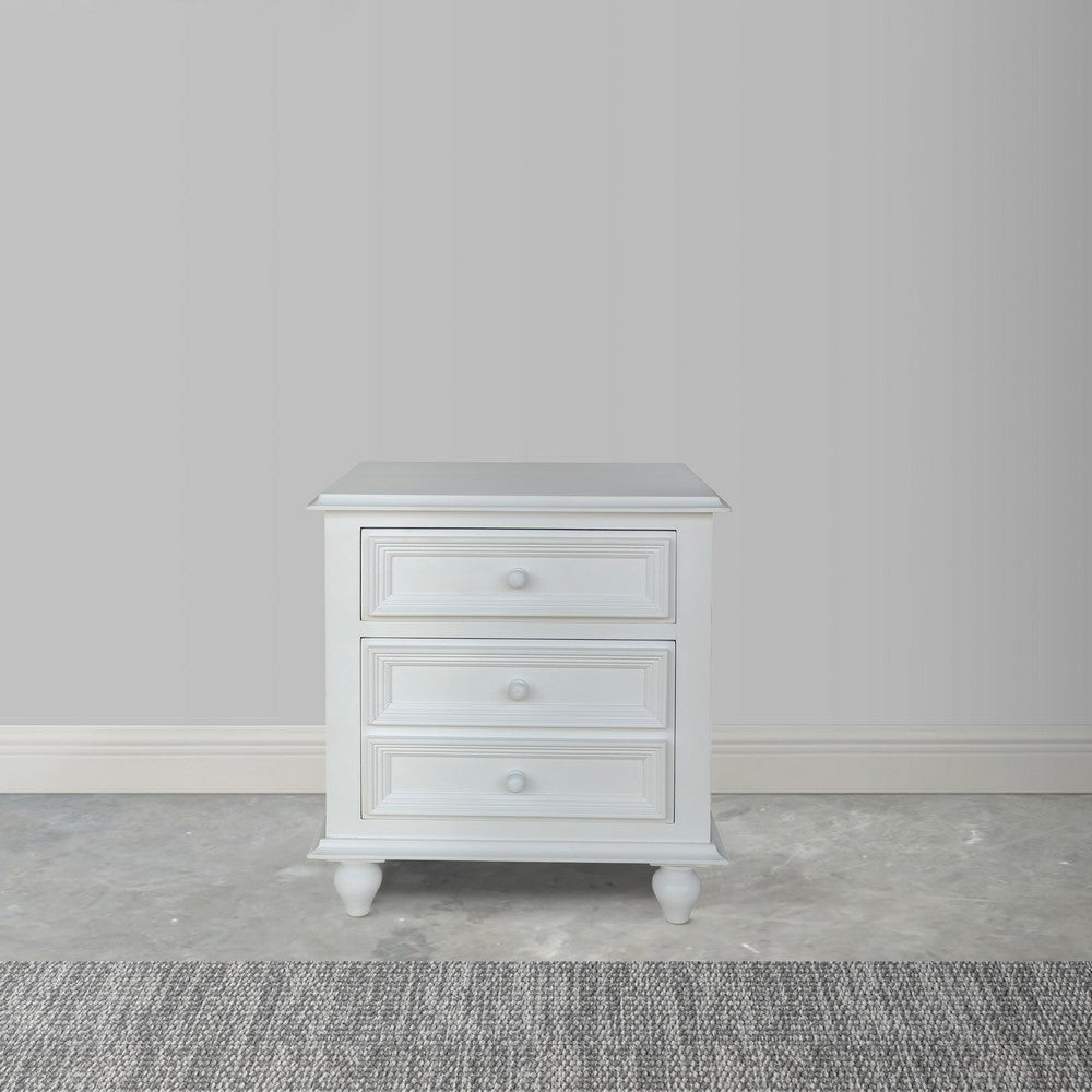 28 Inch Bedside Nightstand 2 Drawers with Classic Round Knobs Handcrafted White Mango Wood FOA-CM7155WH-N
