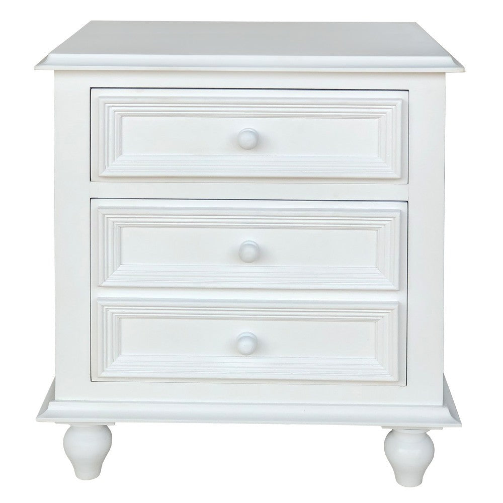 28 Inch Bedside Nightstand 2 Drawers with Classic Round Knobs Handcrafted White Mango Wood FOA-CM7155WH-N