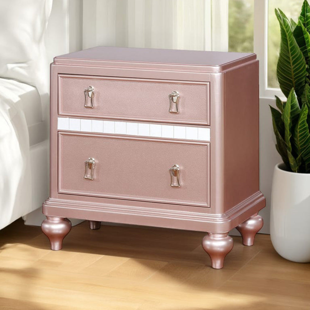 Nightstand | Solid Wood | Mirror Trim | Contemporary Pink FOA-CM7170RG-N