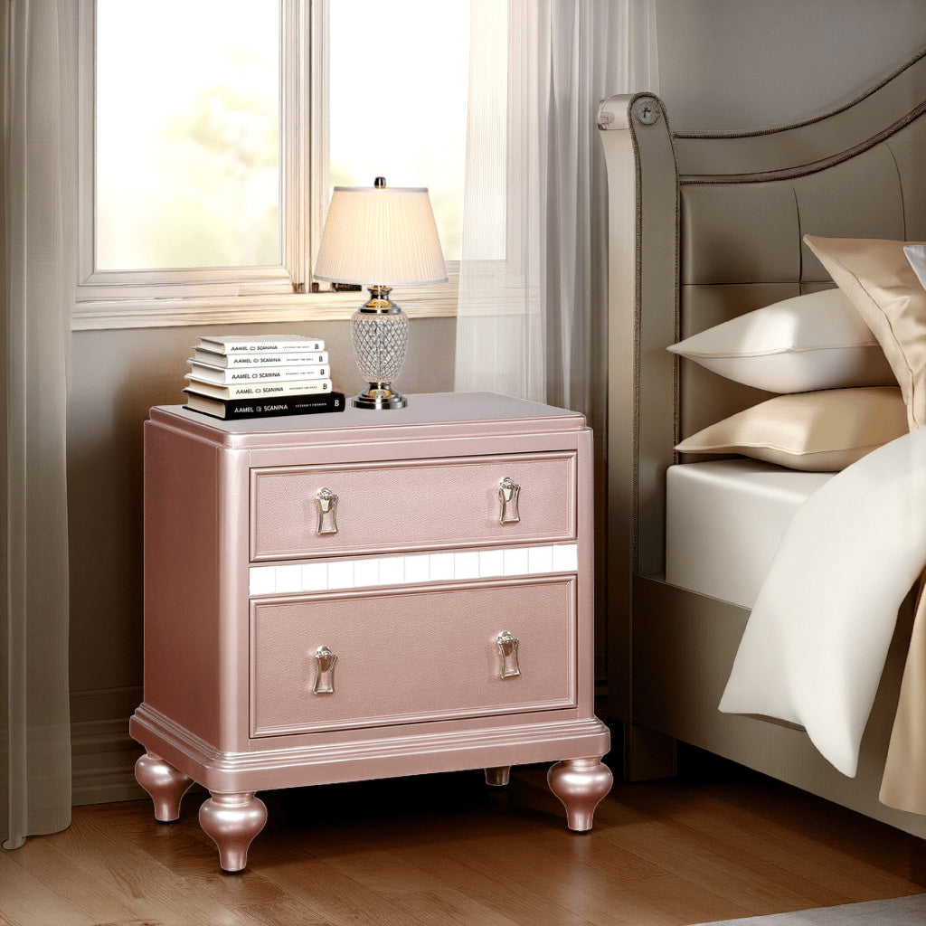 Nightstand | Solid Wood | Mirror Trim | Contemporary Pink