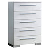 Tall Dresser Chest | 5 Drawer | Metal Bar Handles | White Silver Finish