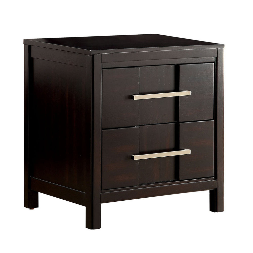 Transitional Solid Wood Night Stand With Two Drawers, Espresso Brown By Casagear Home