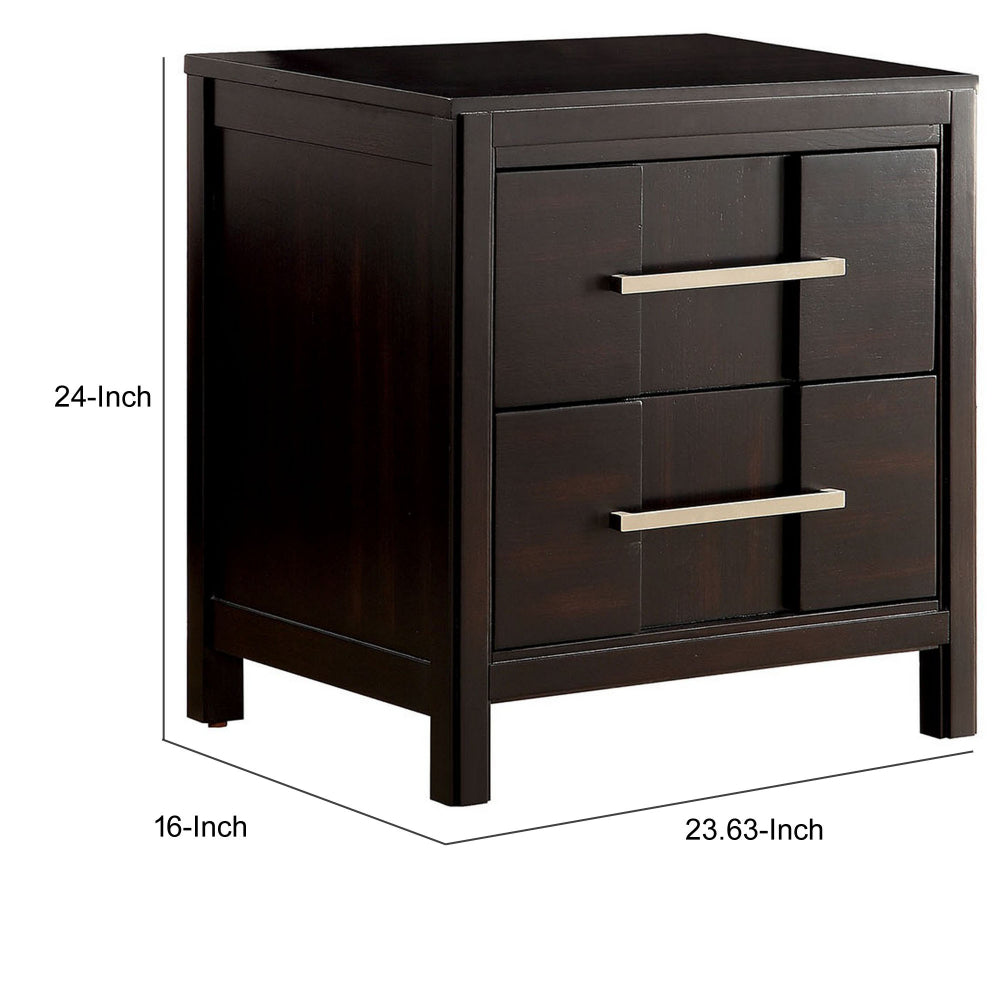 Transitional Solid Wood Night Stand With Two Drawers, Espresso Brown By Casagear Home