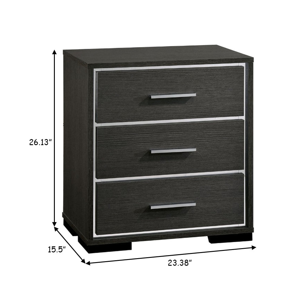 Contemporary Style Three Drawers Wooden Nightstand with Bar Handles Dark Gray - CM7589N FOA-CM7589N