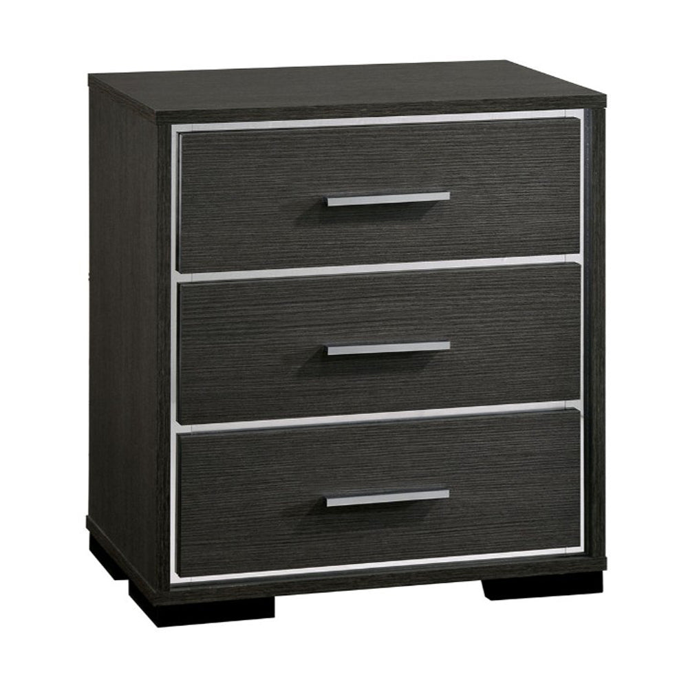 Contemporary Style Three Drawers Wooden Nightstand with Bar Handles, Dark Gray - CM7589N